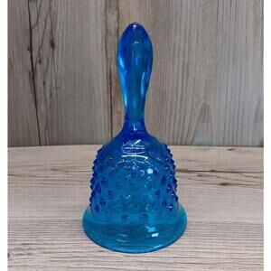 Vintage Blue Glass Bell with Textured Design by Fenton